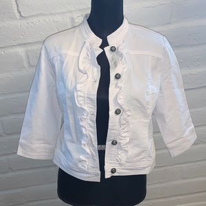 White Ruffle Front Jean Jacket